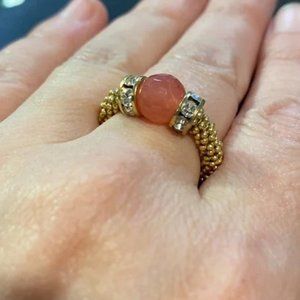 Strawberry Quartz Stretch ring Swarovski crystal Gold vermeil